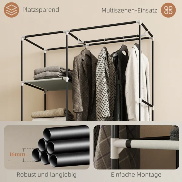Stoffen Kast, Opbergoplossing, 6 Planken, 1 Kledingstang, Crème