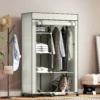 Stoffen Kast, Opbergoplossing, 6 Planken, 1 Kledingstang, Crème