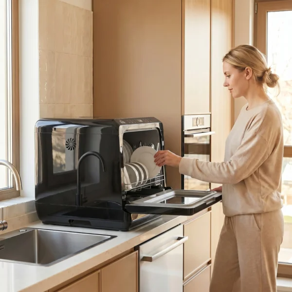 Tafelvaatwasser, Met Ingebouwde 6 liter Watertank, 5 Programma's, 4 Couverts, LED display Zwart