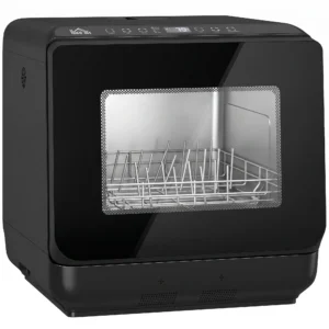 Tafelvaatwasser, Mini vaatwasser Met 6 liter Tank, 5 Programma's, LED display, Droogfunctie, Zwart