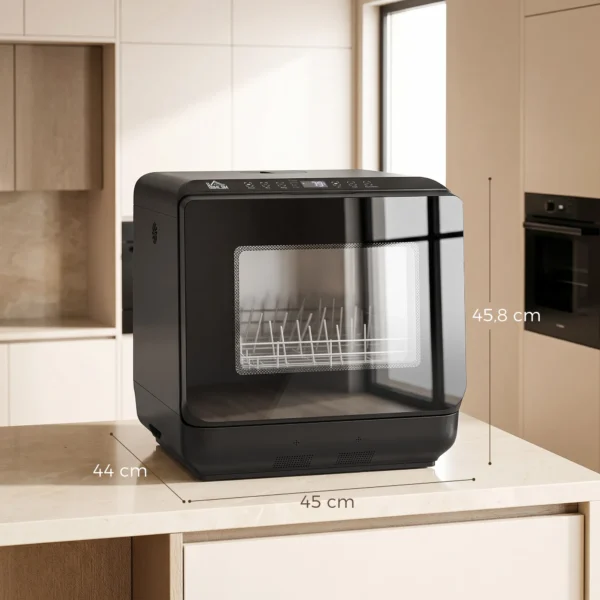 Tafelvaatwasser, Mini vaatwasser Met 6 liter Tank, 5 Programma's, LED display, Droogfunctie, Zwart