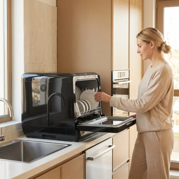 Tafelvaatwasser, Mini vaatwasser Met 6 liter Tank, 5 Programma's, LED display, Droogfunctie, Zwart