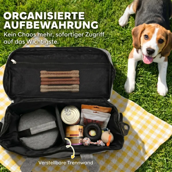 Transportbox Voor Honden Met Meerdere Vakken, 2 Voerbakken, Inklapbaar, Siliconen Kom, 38x17x35 Cm, Lichtgrijs