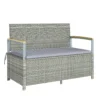 Tuinbank Polyrattan 170L 2 zits Bank Met Opbergruimte Afneembaar Kussen Ritssluiting binnenbekleding Houten armleuning