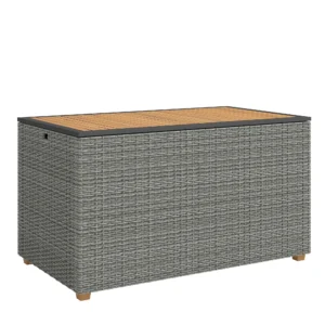 Tuinbox 450 L Polyrattan Waterdicht Kussenbox Met FSC houten Deksel Gasdrukveren Binnenbekleding