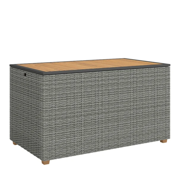 Tuinbox 450 L Polyrattan Waterdicht Kussenbox Met FSC houten Deksel Gasdrukveren Binnenbekleding
