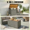 Tuinbox 450 L Polyrattan Waterdicht Kussenbox Met FSC houten Deksel Gasdrukveren Binnenbekleding