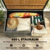 Tuinbox 450 L Polyrattan Waterdicht Kussenbox Met FSC houten Deksel Gasdrukveren Binnenbekleding