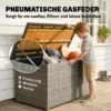 Tuinbox 450 L Polyrattan Waterdicht Kussenbox Met FSC houten Deksel Gasdrukveren Binnenbekleding