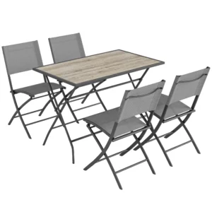Tuinmeubelset Opvouwbaar Zitgroep 5 delig Tafel Met 4 Ademende Stoelen Houtlook Ruimtebesparend
