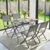 Tuinmeubelset Opvouwbaar Zitgroep 5 delig Tafel Met 4 Ademende Stoelen Houtlook Ruimtebesparend