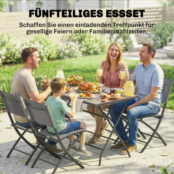 Tuinmeubelset Opvouwbaar Zitgroep 5 delig Tafel Met 4 Ademende Stoelen Houtlook Ruimtebesparend