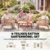 Tuinmeubelset Zitgroep Voor 4 Personen Tuinlounge Met 2 zitsbank, 2 Stoelen, Lamellen Tafel, Touwvlechtwerk, Wasbare Zitkussens