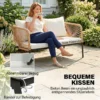Tuinmeubelset Zitgroep Voor 4 Personen Tuinlounge Met 2 zitsbank, 2 Stoelen, Lamellen Tafel, Touwvlechtwerk, Wasbare Zitkussens