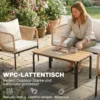 Tuinmeubelset Zitgroep Voor 4 Personen Tuinlounge Met 2 zitsbank, 2 Stoelen, Lamellen Tafel, Touwvlechtwerk, Wasbare Zitkussens