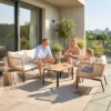 Tuinmeubelset Zitgroep Voor 4 Personen Tuinlounge Met 2 zitsbank, 2 Stoelen, Lamellen Tafel, Touwvlechtwerk, Wasbare Zitkussens
