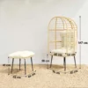 Tuinstoel Met Voetenbank PE Rattan Ei vorm Mandstoel Met Lange & Dikke Kussens Metalen Frame Beige