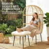 Tuinstoel Met Voetenbank PE Rattan Ei vorm Mandstoel Met Lange & Dikke Kussens Metalen Frame Beige