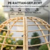 Tuinstoel Met Voetenbank PE Rattan Ei vorm Mandstoel Met Lange & Dikke Kussens Metalen Frame Beige