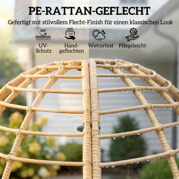 Tuinstoel Met Voetenbank PE Rattan Ei vorm Mandstoel Met Lange & Dikke Kussens Metalen Frame Beige