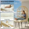 Tuinstoel Met Voetenbank PE Rattan Ei vorm Mandstoel Met Lange & Dikke Kussens Metalen Frame Beige