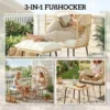 Tuinstoel Met Voetenbank PE Rattan Ei vorm Mandstoel Met Lange & Dikke Kussens Metalen Frame Beige