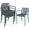Tuinstoelen 4 delige Set Stapelbare Terrasstoelen Met Lamellenontwerp Armleuningen, Ergonomisch Donkergrijs