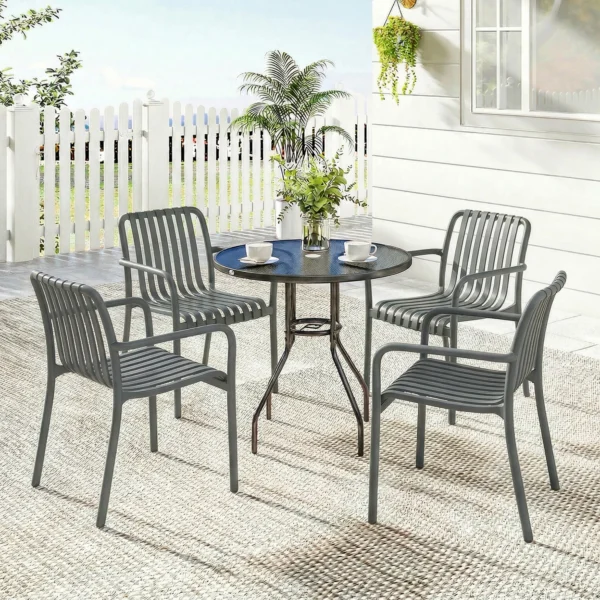 Tuinstoelen 4 delige Set Stapelbare Terrasstoelen Met Lamellenontwerp Armleuningen, Ergonomisch Donkergrijs