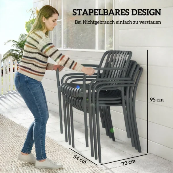 Tuinstoelen 4 delige Set Stapelbare Terrasstoelen Met Lamellenontwerp Armleuningen, Ergonomisch Donkergrijs