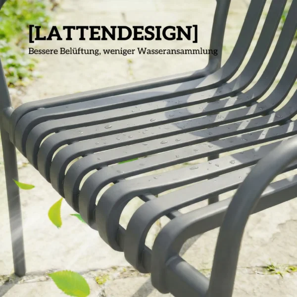 Tuinstoelen 4 delige Set Stapelbare Terrasstoelen Met Lamellenontwerp Armleuningen, Ergonomisch Donkergrijs