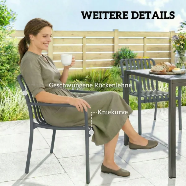 Tuinstoelen 4 delige Set Stapelbare Terrasstoelen Met Lamellenontwerp Armleuningen, Ergonomisch Donkergrijs