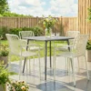Tuinstoelen Set Van 4 Stapelbare Terrasstoelen Met Lamellenontwerp Armleuningen, Ergonomisch Crèmewit