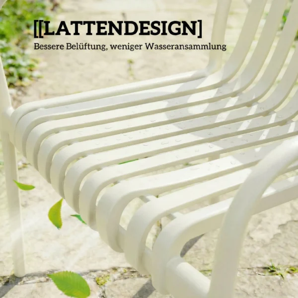 Tuinstoelen Set Van 4 Stapelbare Terrasstoelen Met Lamellenontwerp Armleuningen, Ergonomisch Crèmewit
