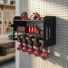Tuinwerktuig Organizer 2 laags Tuinwerktuig Stand Met Haken Zijvak Tot 50 Kg 61,8 X 23 X 32,7cm Zwart