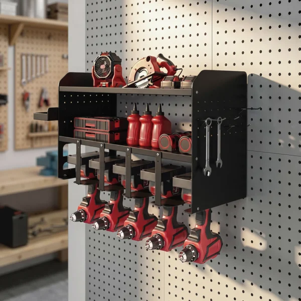 Tuinwerktuig Organizer 2 laags Tuinwerktuig Stand Met Haken Zijvak Tot 50 Kg 61,8 X 23 X 32,7cm Zwart
