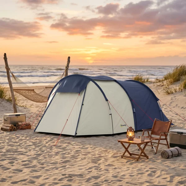 Tunneltent Voor 4 Personen, Familietent Met Slaap En Woonkamer, Ramen, Grondzeil, Stahoogte, 3000 Mm Waterkolom