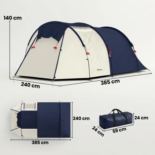 Tunneltent Voor 4 Personen, Familietent Met Slaap En Woonkamer, Ramen, Grondzeil, Stahoogte, 3000 Mm Waterkolom