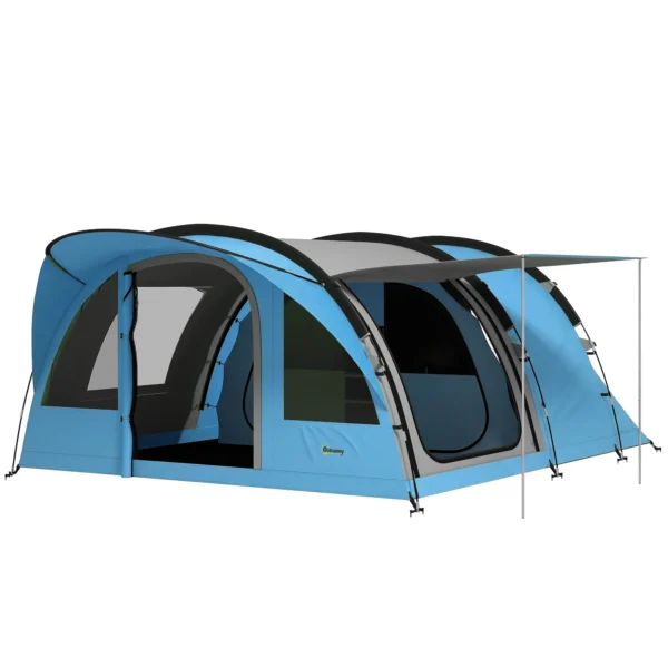 Tunneltent Voor 4 Personen, Familietent Met Slaapcabine, Voortent, Afneembare Scheidingswand, Ramen, Grondzeil, Stahoogte