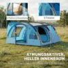 Tunneltent Voor 4 Personen, Familietent Met Slaapcabine, Voortent, Afneembare Scheidingswand, Ramen, Grondzeil, Stahoogte