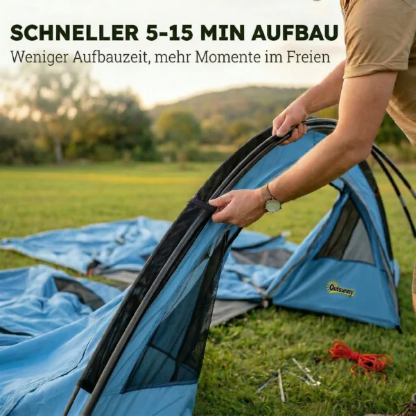 Tunneltent Voor 4 Personen, Familietent Met Slaapcabine, Voortent, Afneembare Scheidingswand, Ramen, Grondzeil, Stahoogte
