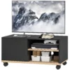 TV meubel Op Wielen Met Remmen, TV meubel Met Kast En Verstelbare Plank, Zwart En Eiken