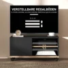 TV meubel Op Wielen Met Remmen, TV meubel Met Kast En Verstelbare Plank, Zwart En Eiken