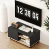 TV meubel Op Wielen Met Remmen, TV meubel Met Kast En Verstelbare Plank, Zwart En Eiken