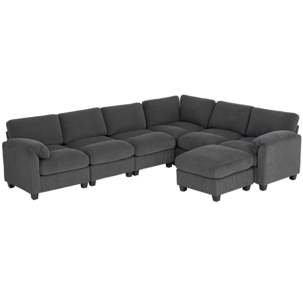 U vormige Hoekbank Sofa Bank Met Veerpolstering Gestoffeerde Armleuningen Verplaatsbare Ottomaanse Koord 292x224x85 Cm Donkergrijs