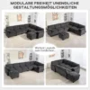U vormige Hoekbank Sofa Bank Met Veerpolstering Gestoffeerde Armleuningen Verplaatsbare Ottomaanse Koord 292x224x85 Cm Donkergrijs