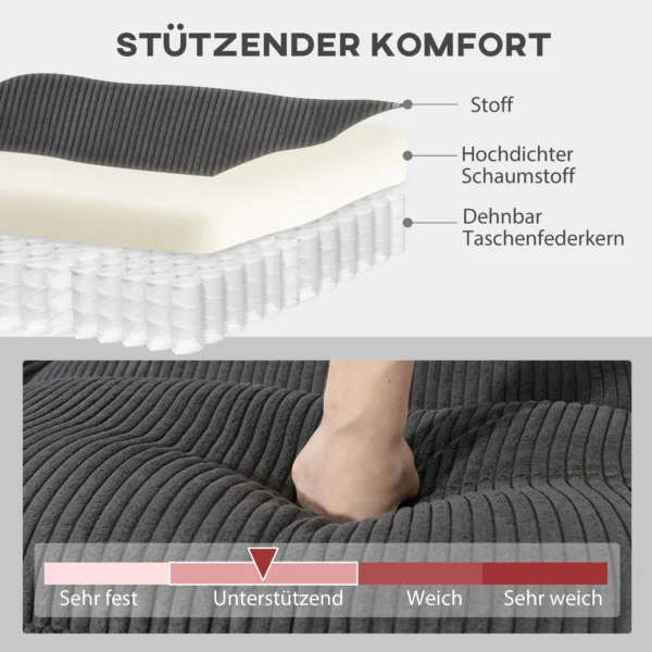 U vormige Hoekbank Sofa Bank Met Veerpolstering Gestoffeerde Armleuningen Verplaatsbare Ottomaanse Koord 292x224x85 Cm Donkergrijs