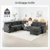 U vormige Hoekbank Sofa Bank Met Veerpolstering Gestoffeerde Armleuningen Verplaatsbare Ottomaanse Koord 292x224x85 Cm Donkergrijs