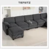 U vormige Hoekbank Sofa Bank Met Veerpolstering Gestoffeerde Armleuningen Verplaatsbare Ottomaanse Koord 292x224x85 Cm Donkergrijs