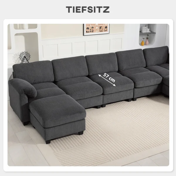 U vormige Hoekbank Sofa Bank Met Veerpolstering Gestoffeerde Armleuningen Verplaatsbare Ottomaanse Koord 292x224x85 Cm Donkergrijs