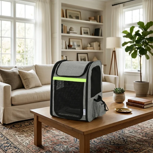 Uitbreidbare Hondenbox Transportbox Voor Honden Met 5 Zakken Reflecterende Streep Voor Honden Tot 10 Kg 33,5x28x42cm Lichtgrijs